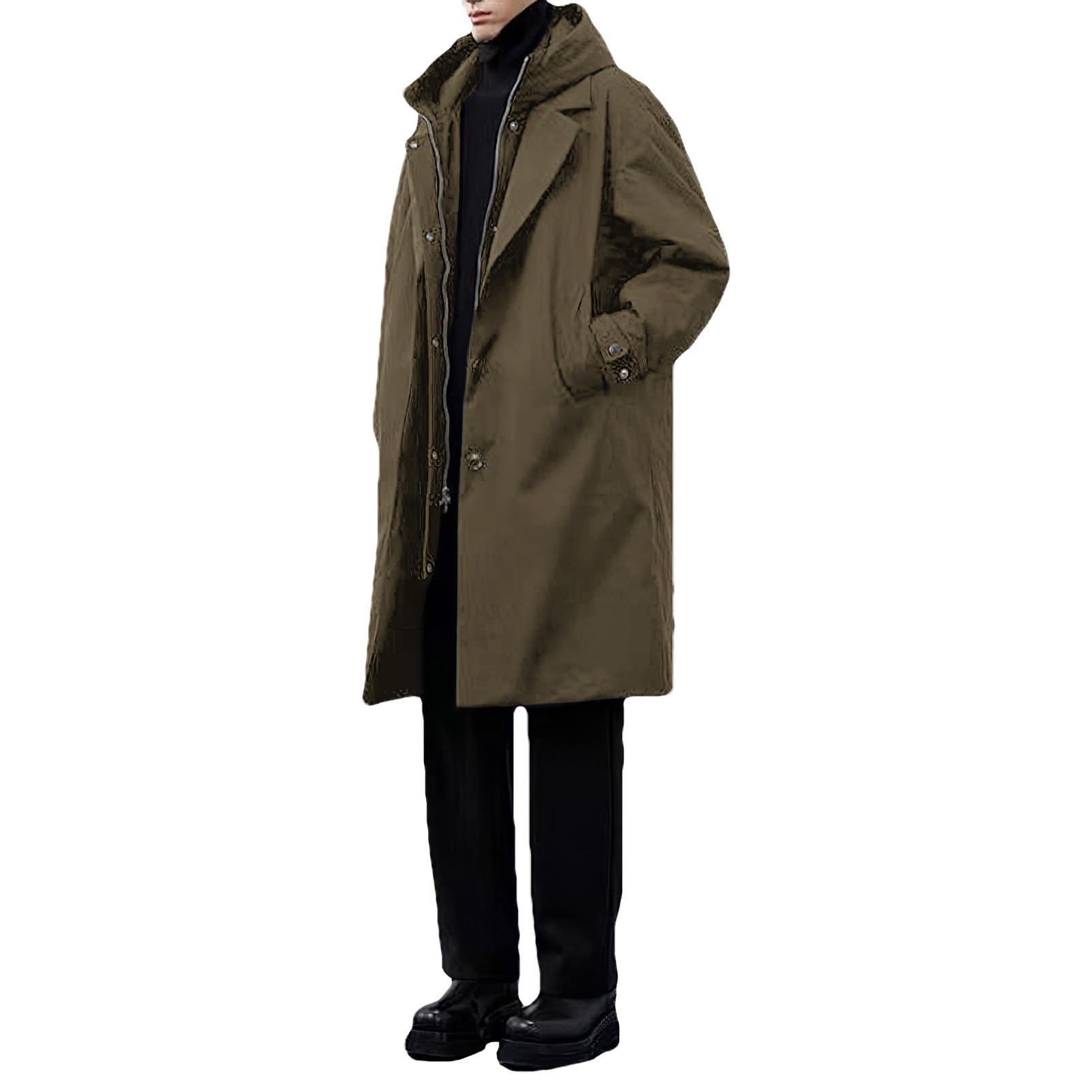 ANUFER Uomo Termico Cotone Imbottito Giacca Parka Media Lunghezza Incappucciato Inverno Trench Cappotto