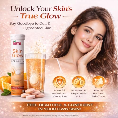 Image of Glutathione 600mg, HyaluronicTablets With Vitamin-C & A E | Advanced L-Glutathione for. Skin Glow formula, Skin Lighting, Hydration, Anti-Aging,Pigmentation And Tan Removal | Orange Flavor For Men & Women Pack Of 6 (90 Effervescent Tablet)