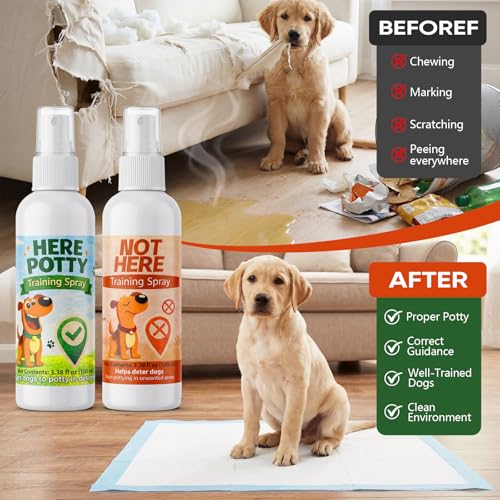 Image of Dog Potty Training Spray Set, Here Potty & Not Here Dog Training Spray, Puppy Potty Training Aid for Indoor & Outdoor Use, Helps Stop Marking, Urination & Repeat Accidents, 2 x 3.38 fl oz