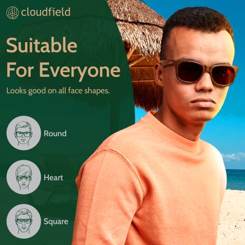 Image of cloudfield Wood Sunglasses Men & Women, 100% UVA & UVB Protection | 9-Layer Polarized Lenses, Bamboo Frame, Bamboo Case, Pouch & Cleaning Cloth Included, Lightweight, Eco-Friendly Design