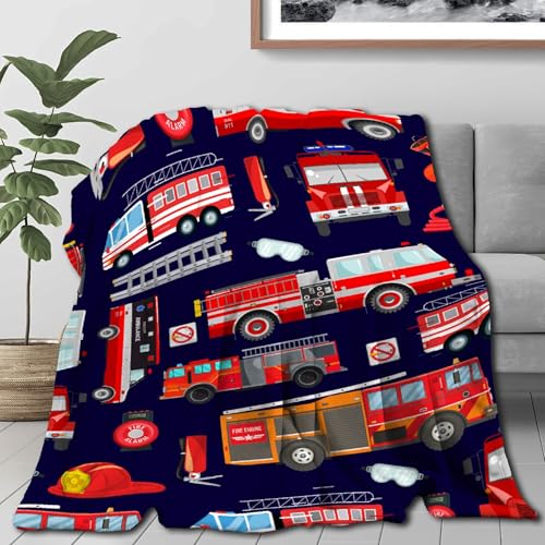Image of Fire Trucks Blanket Gifts Fire Trucks Throw Blankets for Boys Girls Super Soft Fleece Flannel Air Conditioning Fire Trucks Blanket for Couch Bed 80x60 in for Adult