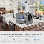 BaseAire Crawlspace/Basement Déshumidificateur, 120 Pintes Déshumidificateurs commerciaux avec tuyau de drainage, contrôle intelligent de l'humidité, dégivrage automatique, énergie Star, portable, AirWerx55, 5 Nombre d'années de soutien limité
