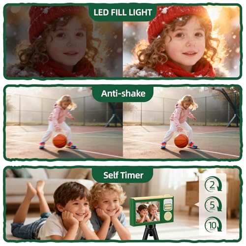 Image of Digital Camera for Kids & Beginners, 4K Digital Camera with 64GB SD Card 16X Zoom Anti-Shake, Compact Point and Shoot Camera with 2.8 inch Screen, Portable Small Camera for Students, Travel & Gifts Green