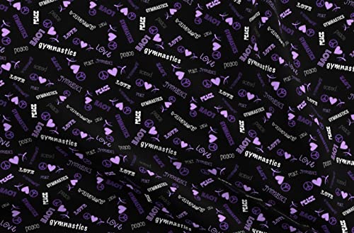 Spoonflower Fabric - Peace Love Gymnastics Purple Black Gymnast Tumble Printed On Fleece Fabric By The Yard - Sewing Blankets Loungewear And No-Sew Projects #TOP4