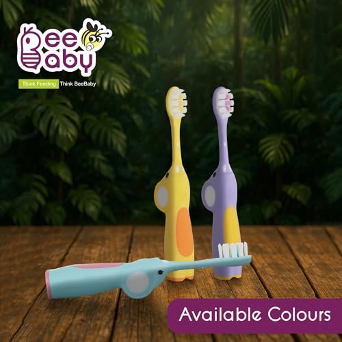 Image of BeeBaby Brush Buddy Baby Toothbrush for Kids 3-6 Years, Ultra Soft Tapered Bristles Toddler Toothbrush for Milk & Permanent Teeth, BPA Free Easy Grip Toothbrush for Sensitive Gums - Blue Elephant