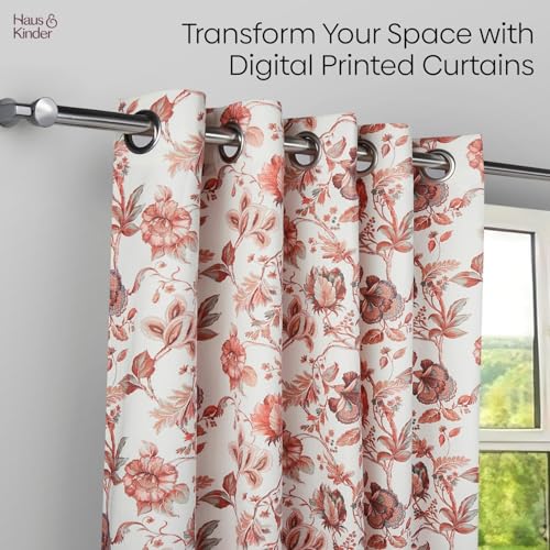 Image of haus & kinder Digital Printed Cotton Window Curtain 5 Feet Long Pack of 1 Window Curtain, 5 Feet Curtain for Window (Rustic Petal, Light Pink 130x152 CM)