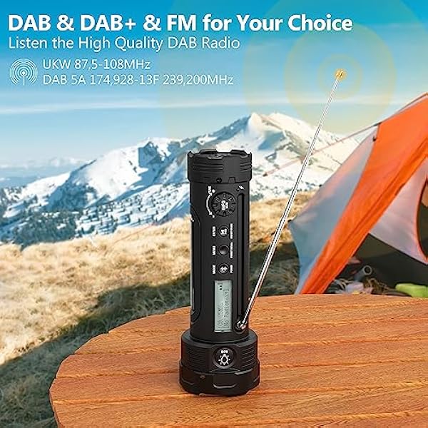 Mesqool Bluetooth Torcia LED 4000mah Radio di Emergenza Portatile Solare con Radio DAB/FM, Caricatore USB per Cellulari, Allarme SOS per il Campeggio