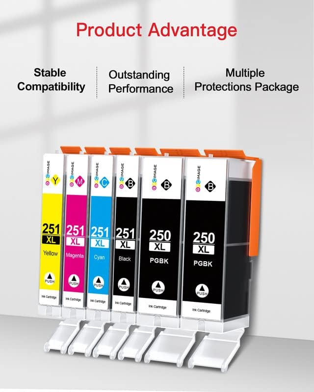 GPC Image Compatible Ink Cartridge Replacement for Canon 250 251 PGI-250XL CLI 251XL to use with MX922 MX920 Pixma MG7520 IP8720 MG5520 IX6820 Printer (4 PGBK,2 Black,2 Cyan,2 Magenta,2 Yellow)