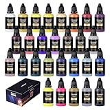 Airbrush Paint, Henyiewl 28 Colors Airbrush Paint Set (30 ml/1 oz), Opaque & Water-based Acrylic Air Brush Paint Kit Includes Metallic and Neon Colors, Premium Airbrush Paints for Artists, Beginners,