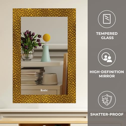 Image of KERLIX Rectangular Wall Mirror 12x18 Inch CNC Polished Finish, Modern Decorative Mirror for Bathroom, Bedroom, Living Room & Entryway