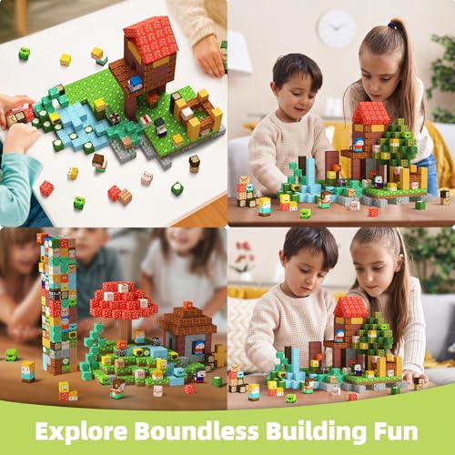 GobiDex 100PCS Magnetic Blocks Prtend Play Playset, Build Magwonder Farm World with STEM Building Toys, Preschool Sensory Gift for Birthday