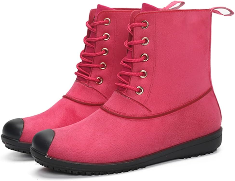 GETMOREBEAUTYWomen’s Waterproof Rain Boots Fashion Ankle High Snow Boots Lace Up Winter Rain Shoes Outdoor