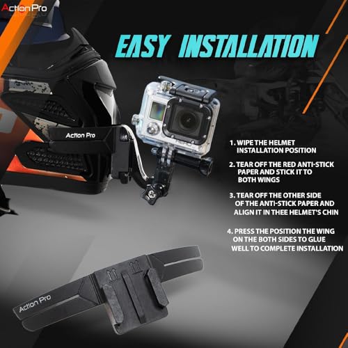 Image of Action Pro Adjustable Helmet Chin Mount Strap Kit with Long Straight Joint, J Hook & Thumb Screws | Compatible with GoPro Hero 13 /12 /11 /10 /9 /8 /7 /6 /5 /4, Insta360, SJCAM & DJI Osmo Action Cameras