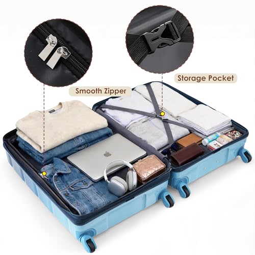 Image of Hardshell Luggage Sets, Lightweight Stripes Suitcases with Spinner Wheels, Navy 28