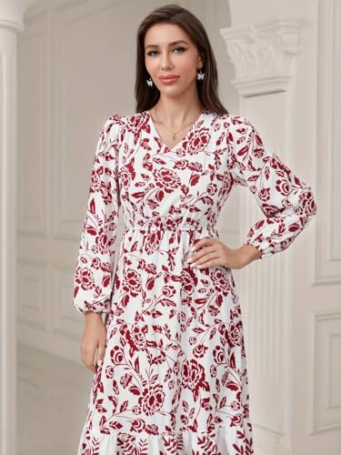 Tadkee Women's Cotton Blend Classic Below The Knee Casual Dress (Fn-Floral-Dress-135-Red-Xxl_Red