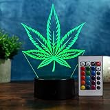 Weed LED Lampe – Cannabis & Hanf Deko Nachtlicht mit Farbwechsel & Fernbedienung – modernes Weedblatt Design – stylische LED Tischlampe Lustiges Geschenk Weed-Fans – Hanfblatt Deko Wohnzimmer