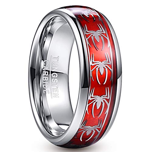 NUNCAD Tungsten Wedding Band for Men 8mm Spider Pattern Inlay Comfort Fit Size 12