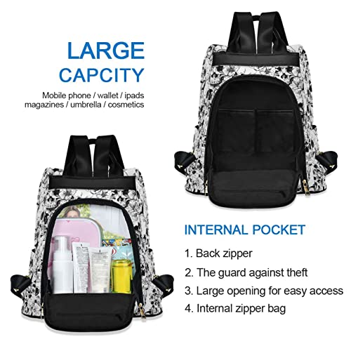 Image of Fustylead Backpack Purse for Women Fashion Ladies Shoulder Bags Large Travel Bag (Skulls and Cherry Flowers)