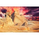 Riivvdise Pyramids with Sphinx Aquarium Background Sunset Great Sphinx and The Pyramids Terrarium Background The Great Egyptian Pyramids Fish Tank Background Sphinx Reptile Habitat Background 72x24in