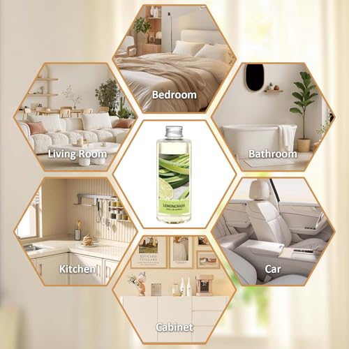 Image of STRN Reed Diffuser Essential Oil Refill, Lemongrass Scent 200ml with Sticks, Long-Lasting Aromatherapy, Summer Fragrance Liquid with Eco-Friendly Bottle for Home, Bedroom, Spa