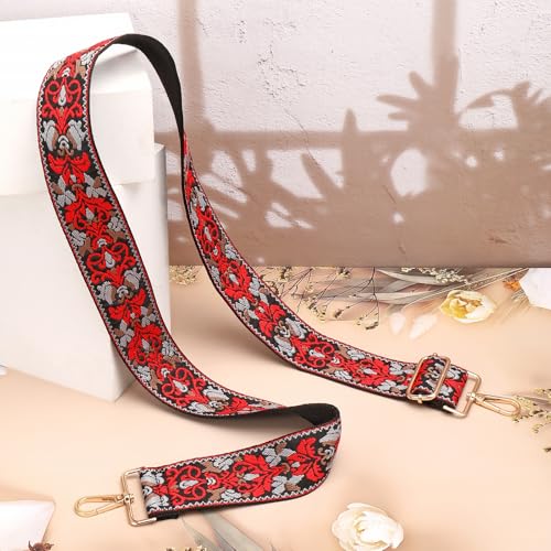 Image of Flower Purse Strap Replacement Embroidery Crossbody Shoulder Strap for Handbag Canvas Purse Extender Accessories