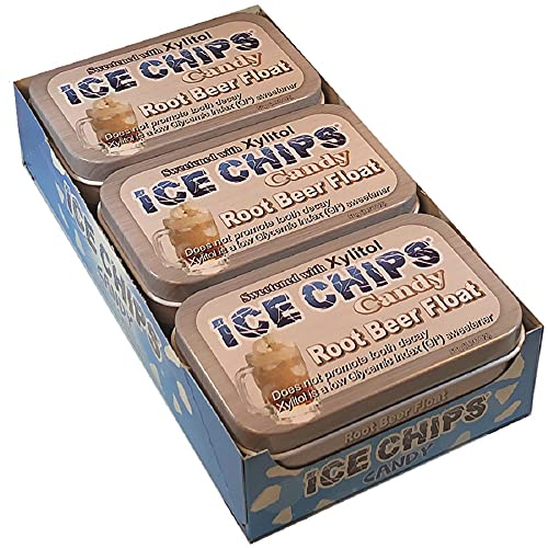ICE CHIPS Xylitol Candy Tins 10.56 oz total (Root Beer Float, 6 Pack); Low Carb, Gluten Free - Includes BAND as shown