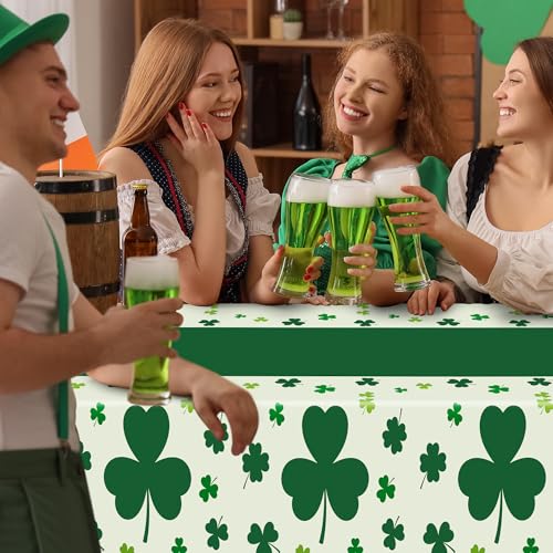 Image of QZYL 3 Pack St Patricks Day Decorations, 108 inch X 54 inch St Patricks Day Tablecloth, Disposable Plastic Shamrock Green Tablecloths Grass Table Cover, Irish Holiday Table Cloth for Shamrock Party Supplies