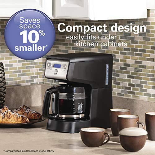 Hamilton Beach 12 Cup Compact Programmable Drip Coffee Maker With No-Drip Burosilicate Glass Carafe, 2-Hour Auto Shutoff, Space-Saving Design, Black With Stainless Steel Accents (46200) #TOP1