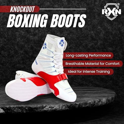 Image of RXN Boxing Shoes for Men and Women Lace Up Non Slip Rubber Sole Lightweight Mid High Top | Knockout High Top Boxing Boots for Men & Women