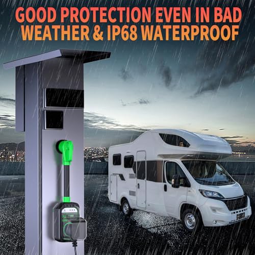 Image of GEARGO RV Surge Protectors 30 Amp, 12000 Joules RV Circuit Analyzer, IP68 Surge Voltage Protection, RV Adapter Plug for Camper (Green)
