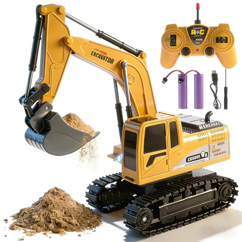Jiakora Escavatore Telecomandato per Bambini, Escavatori Radiocomandato con Spalletta in Metallo, Escavatore giocattoli per Ragazzi con luci e Suoni, Sand Digger Regali per Bambini dai 4-8 Anni