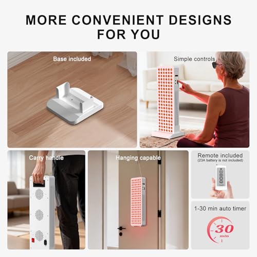 Image of BONTANNY Red Light Therapy with Base, 630 /660 /810 /830 /850nm 5 Wavelengths Red Near Infrared Light Device with 120 Dual Chip Clinical Grade LEDs, Remote Control, Timer for Face, Body, Skin, BO-600