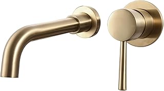 Wall Mounted Bathroom Basin Tap with Spout Bathtub Mixer Set- Brushed Brass Gold