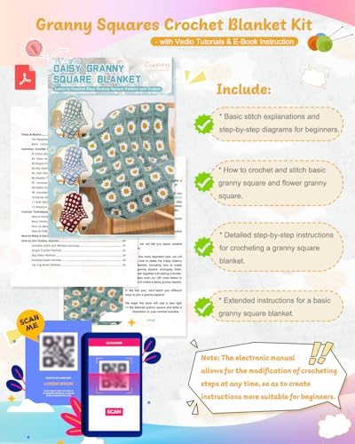 Image of Coopay Crochet Kit for Beginners, Granny Square Crochet Blanket Kit, Red | Crochet Kit W /Video Tutorial & Digital Instructions, All Accessories Included, Easy Knitting to Create Granny Square Blanket