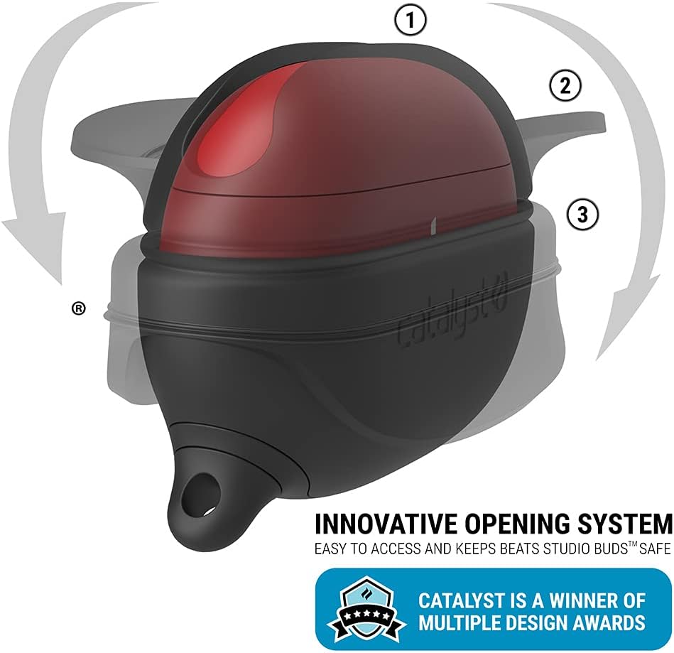 Catalyst Waterproof Protective Cover for Beats Studio Buds/Studio Buds+, Beats Studio Buds Plus Case, with Premium Carabiner, one-Piece Curved Design fits Perfectly Both Models, Won't pop Out(Black)