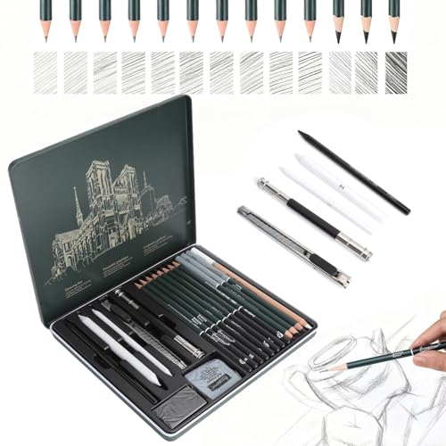 SLIAXINT 19 Pièces Set de Dessin au Fusain Crayon Papier Crayons à Dessin Professionnel d'Art Crayons Fusain Crayon Graphite pour artistes, adultes,...