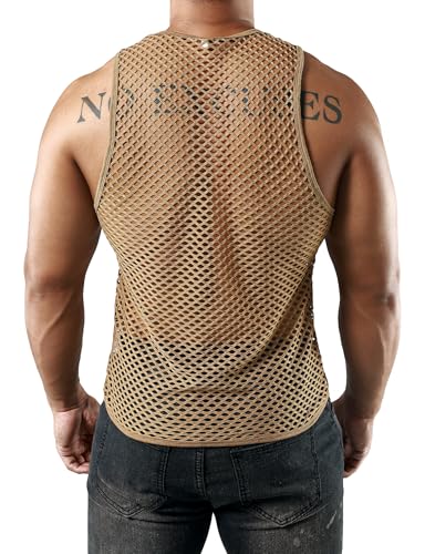 Image of JOGAL Men's Mesh Fishnet Fitted Sleeveless Muscle Top
