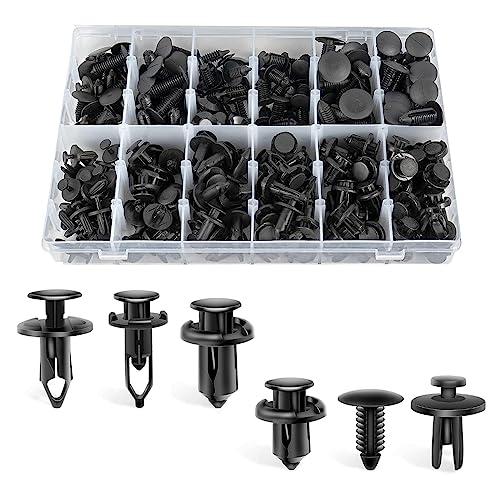 Kewucn 200 Pcs Car Retainer Clips, Plastic Push Bumper Fastener Rivet Clips with Fastener Remover, Popular Sizes Door Trim Panel Fender Clips, Body Rivets Replacement for Most Cars