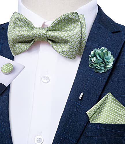 Image of DiBanGu Paisley Bow Ties for Men Silk Self Tied Bowtie and Pocket Square Cufflinks with Lapel Pin for Wedding Party