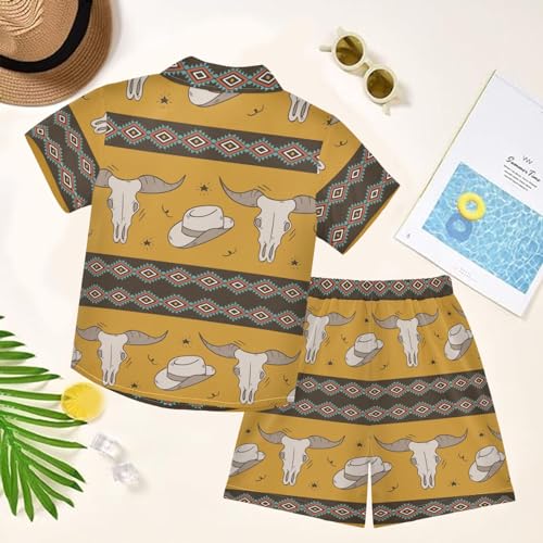 Image of visesunny Graphic Floral Boys 2 Piece Outfits Button Short Sleeve Tee Top Shorts Set Summer Beach Clothes for 3-10 Years
