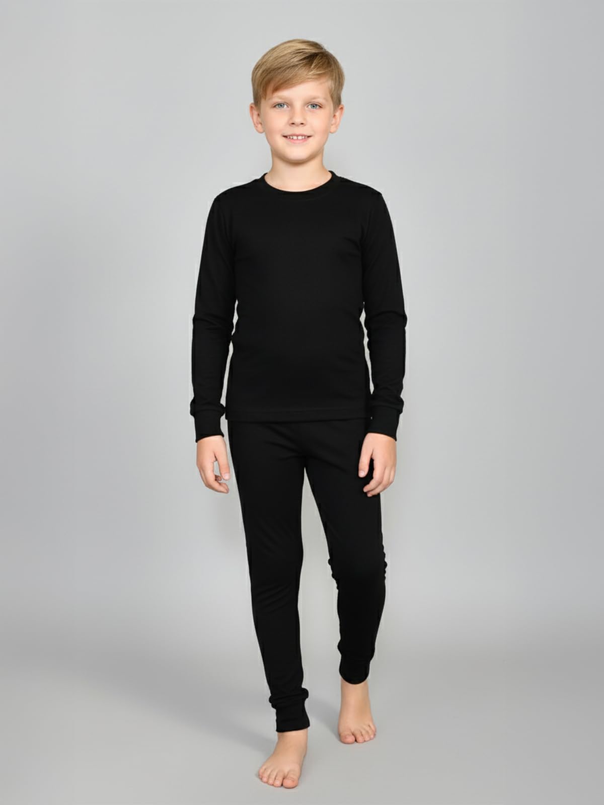 Lux Cott's Wool Set di biancheria intima termica da ragazzo con maniche lunghe e girocollo, set termico per bambini, con strato inferiore e top invernale