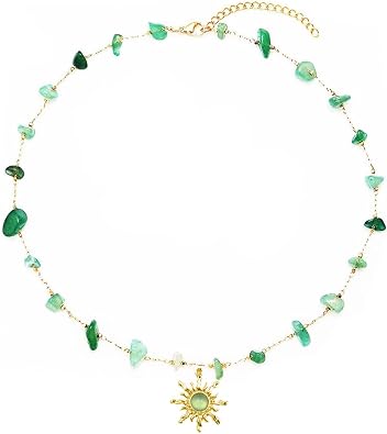 Sun Necklace for Women Gold Sun Crystal Necklace Boho Necklaces Natural Stone Sun Choker Necklace Healing Crystal Necklaces Christmas Trendy Jewelry