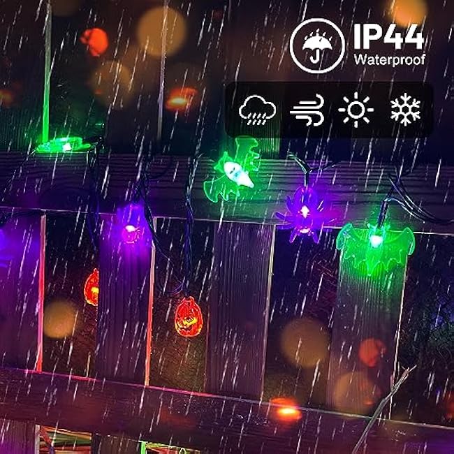 70 LED Pumpkin Bat Spider String Lights - 22.6ft Orange Green Purple Plug in Halloween String Lights with Timing Function, Connectable Lighting for Yard House Party Halloween Decorations