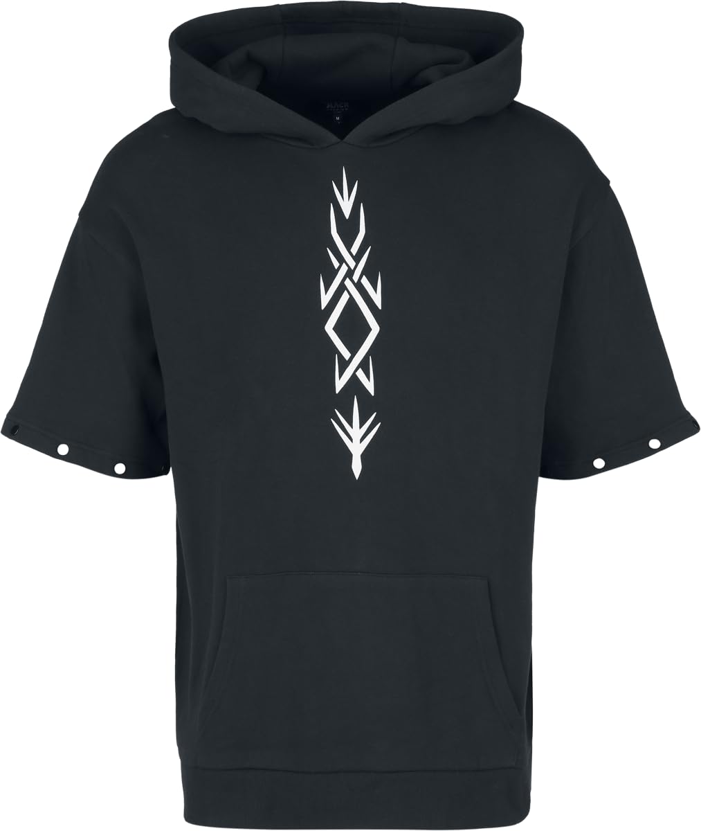 Black Premium by EMP Uomo Felpa Nera con Cappuccio, Stampa con Simbolo e Dettaglio Rimovibile