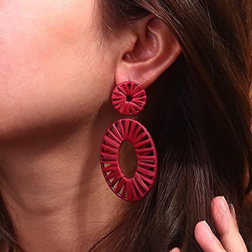 Statement Raffia Earrings Boho Drop Dangle Earrings for Women Handmade Fashion Earring Bohemian Gift Jewelry for Girls2