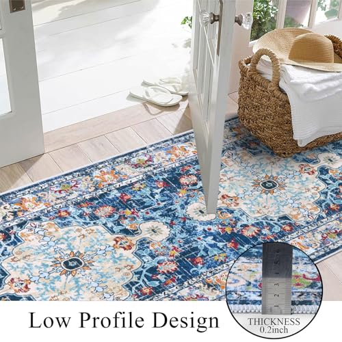 U'Artlines 2' x 10' Boho Hallway Runner Rug, Non Slip Washable Vintage Farmhouse Accent Area Rug Carpet for Kitchen Entryway Laundry and Living Room (Blue) — view 6
