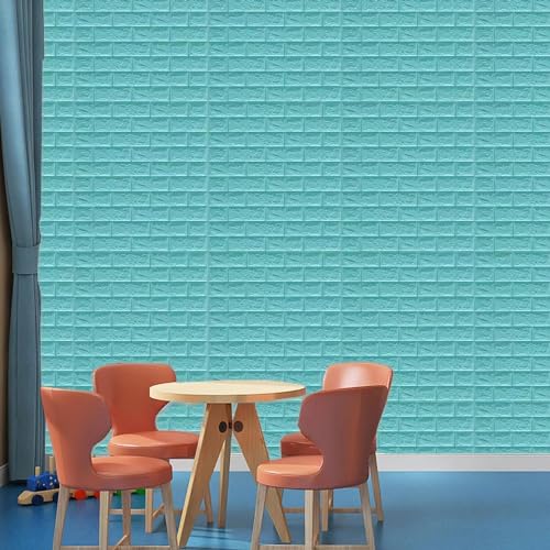 Image of Self-Adhesive Waterproof PE Foam 3D Wall Panels Wallpaper Sticker for Bathroom, Living Room, and Home Decoration (70 x 77cm, Appx. 5.8Sq Feet) (50, Blue)