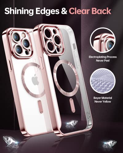 Meifigno Candy Mag Series Iphone 13 Pro Case Magnetic, [Compatible With Magsafe] [Full Camera Lens Protection] [Wrist Lanyard] Soft Tpu Clear Iphone 13 Pro Phone Case For Women Girls - Rose Gold #TOP1