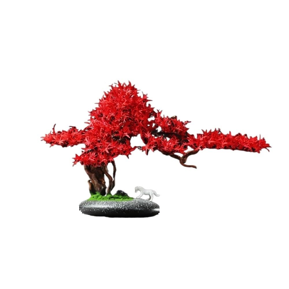 HCZKIUJY Bonsai Simulation Red Maple Leaves with Decorations Ornaments Home Living Room Potted Plants Desktop Plant