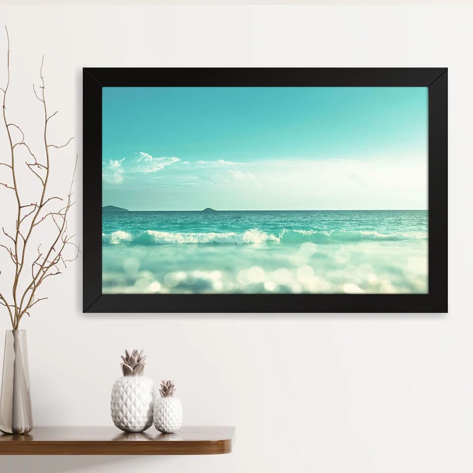 GADGETS WRAP Printed Photo Frame Matte Painting for Home Office Studio Living Room Decoration (14x11inch Black Framed) - Ocean Waves, Ocean Print, Ocean Water